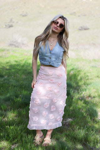 Blush Petal Midi Skirt
