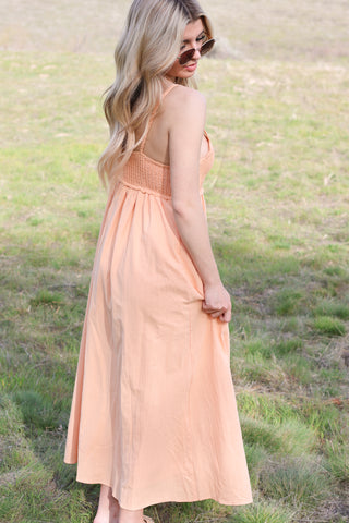 Peachy Flowy Crochet Sun Dress ~ Peach