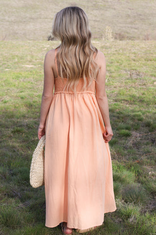 Peachy Flowy Crochet Sun Dress ~ Peach