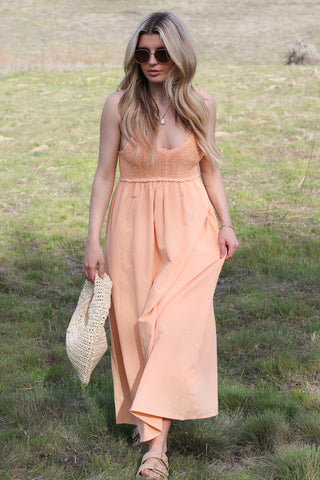 Peachy Flowy Crochet Sun Dress ~ Peach