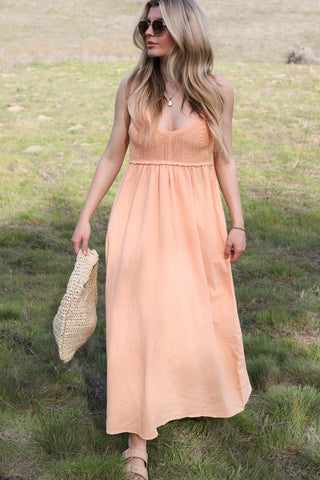 Peachy Flowy Crochet Sun Dress ~ Peach