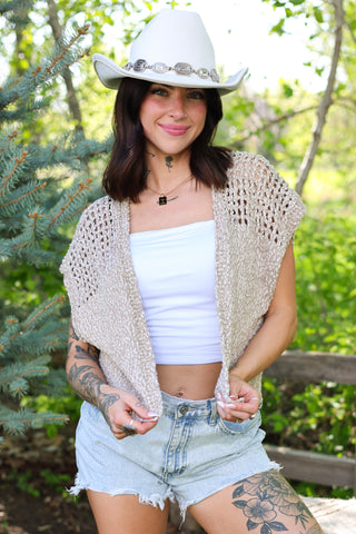 Sunlit Breeze Open Knit Cardigan Vest