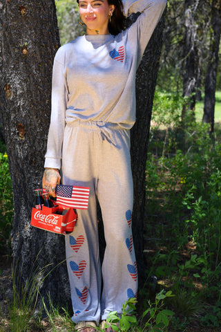 Heart American Flag Print Loungewear Top