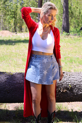 Star Wrap Denim Skort
