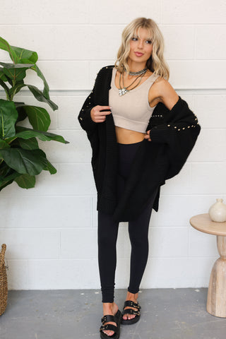 Studded Statement Side Slit Cardigan