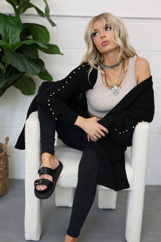 Studded Statement Side Slit Cardigan