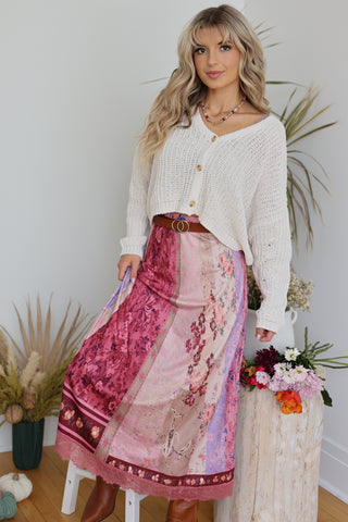 Patchwork Print Maxi Skirt