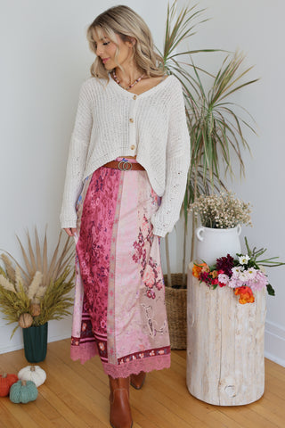 Patchwork Print Maxi Skirt
