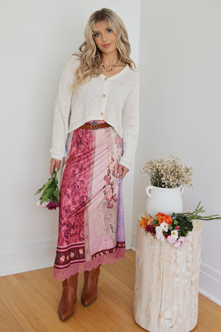 Patchwork Print Maxi Skirt