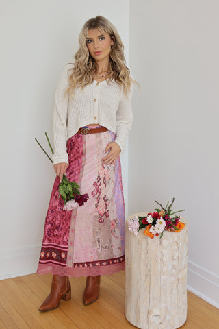 Patchwork Print Maxi Skirt