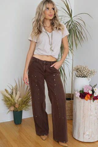 Bronco Stud Brown Denim