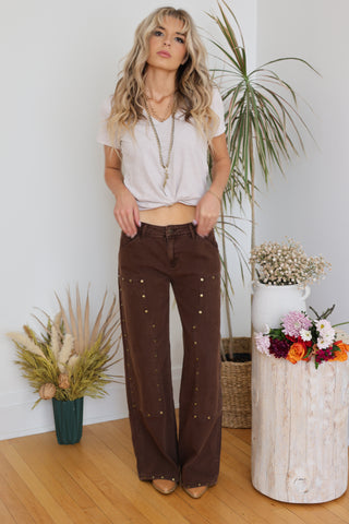 Bronco Stud Brown Denim