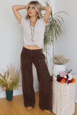 Bronco Stud Brown Denim