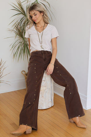 Bronco Stud Brown Denim