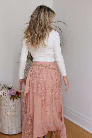 Romantic Lace Overlay Tiered Maxi Skirt