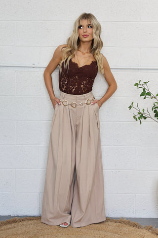 Golden Woven Pleated Trousers