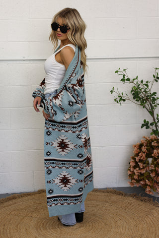 Aspen Trails Aztec Print Open-Front Cardigan
