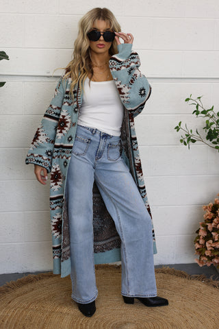 Aspen Trails Aztec Print Open-Front Cardigan