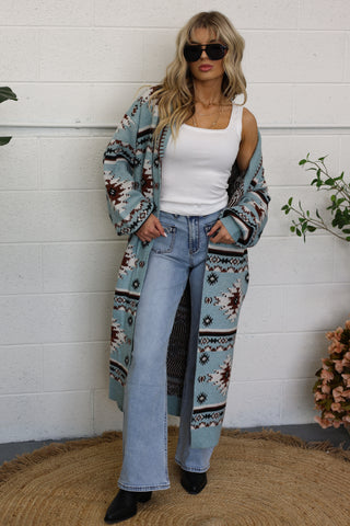 Aspen Trails Aztec Print Open-Front Cardigan