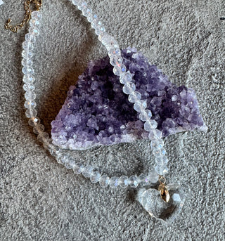 Clear Beaded Heart Necklace