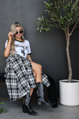 Haven Pleated Plaid Tie Skirt