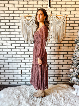 Bernadette Corset Style Lace Long Sleeve Maxi Dress