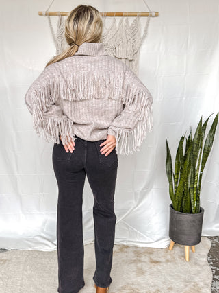 Dakota Turtle Neck Sweater w/ Shaggy Fringe