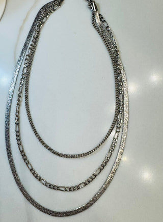 Silver Herringbone Multi-layer Chain Necklace