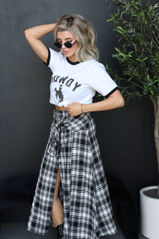 Haven Pleated Plaid Tie Skirt