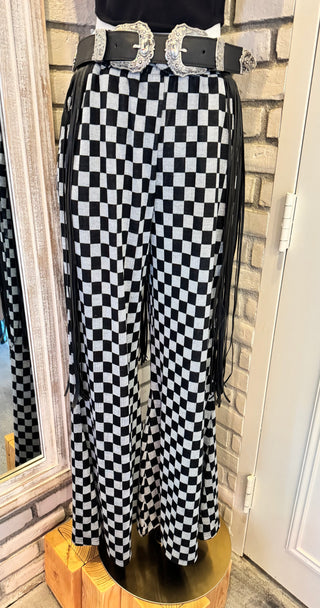 Checkerboard Knit Wide Leg Palazzo Pants