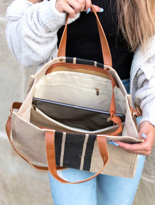 Canvas Striped Tote ~ Black