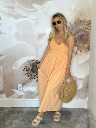 Peachy Flowy Crochet Sun Dress ~ Peach