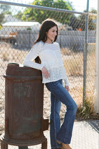 Orchid Crochet Long Sleeve Top ~ Cream