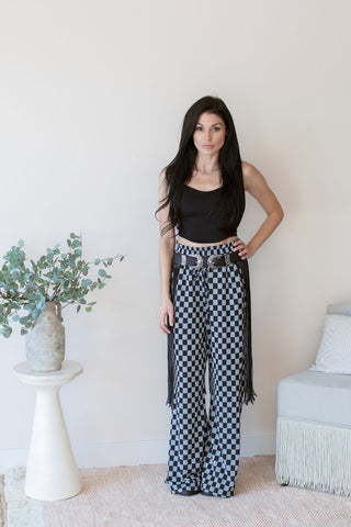 Checkerboard Knit Wide Leg Palazzo Pants