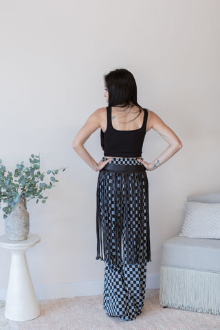 Checkerboard Knit Wide Leg Palazzo Pants