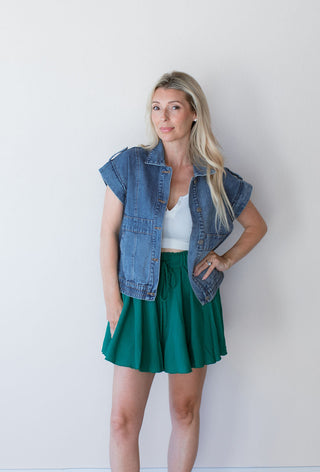 Ashleigh Acid Wash Button Up Denim Vest