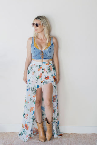 Garden Party Shorts with Maxi Overlay