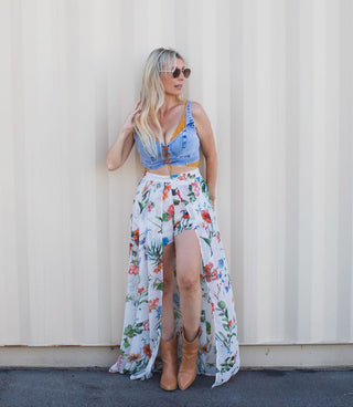 Garden Party Shorts with Maxi Overlay