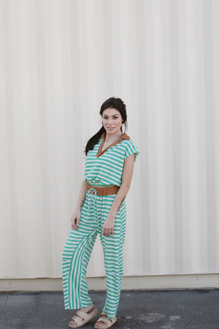Capri Stripe Drawstring Barrel Silhouette Bottoms