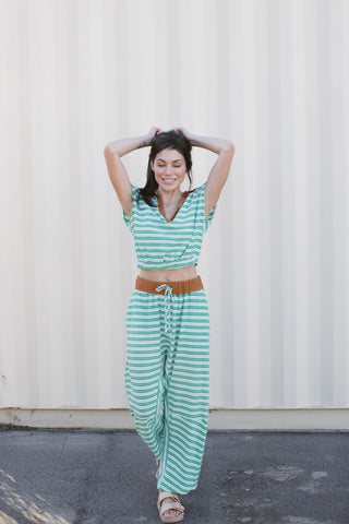 Capri collared short sleeve stripe print crop top