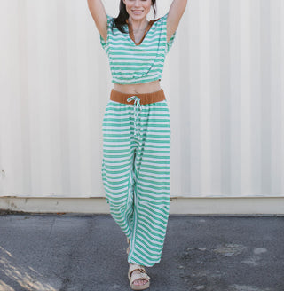 Capri Stripe Drawstring Barrel Silhouette Bottoms