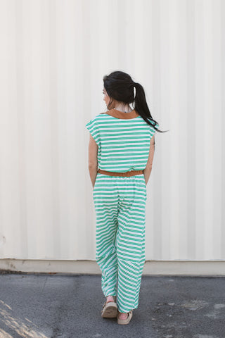 Capri Stripe Drawstring Barrel Silhouette Bottoms