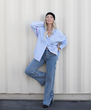 Carrie Button Down Oversized Strip Shirt