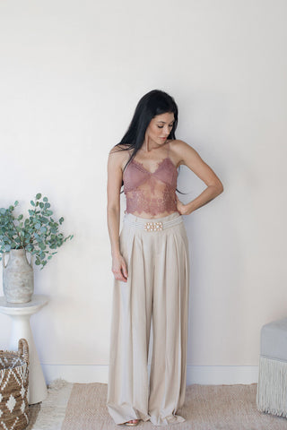 Golden Woven Pleated Pants