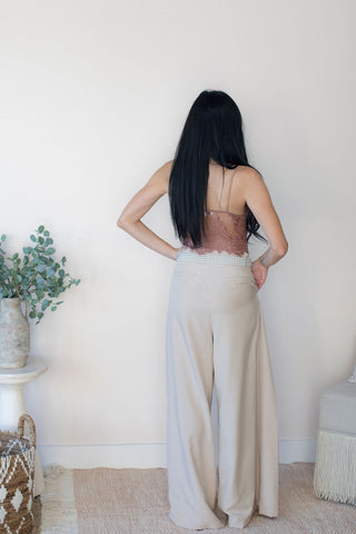 Golden Woven Pleated Pants