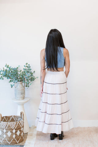 What a Beauty Contrast Tiered Tie Front Maxi Skirt ~ Pink