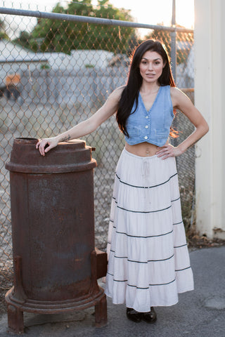 What a Beauty Contrast Tiered Tie Front Maxi Skirt ~ Pink