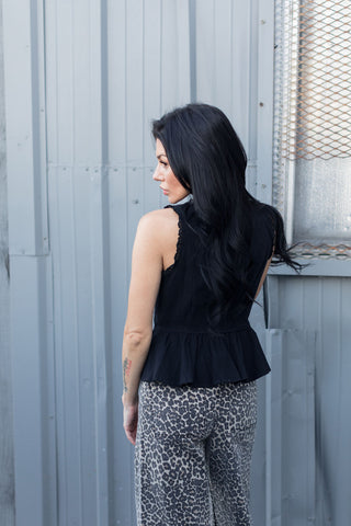 Midnight Ruffle Hook and Eye Top