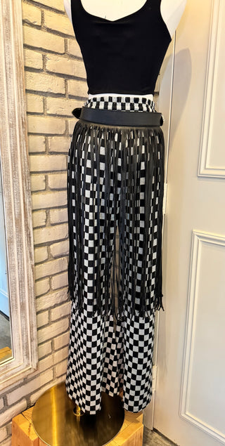 Checkerboard Knit Wide Leg Palazzo Pants