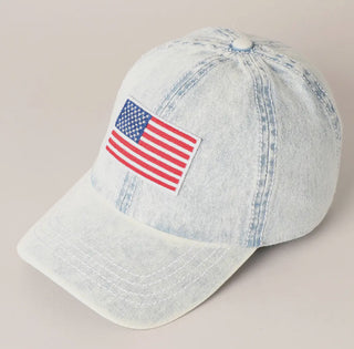 American Flag Patch Denim Baseball Cap